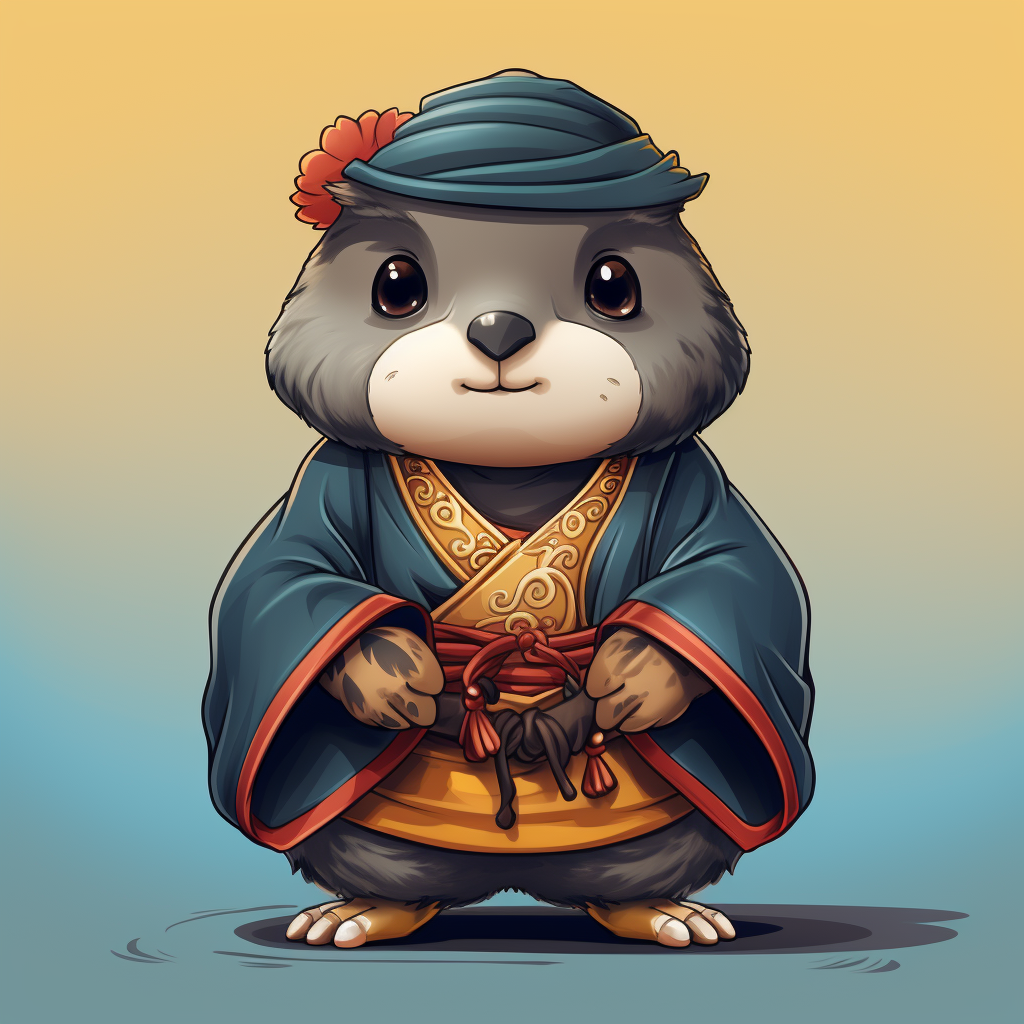 Sprite of cute mole character in oriental clothes