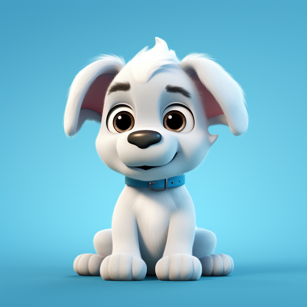 Cute puppy sitting straight, animated, sky blue gradient background - 2Moons.ai