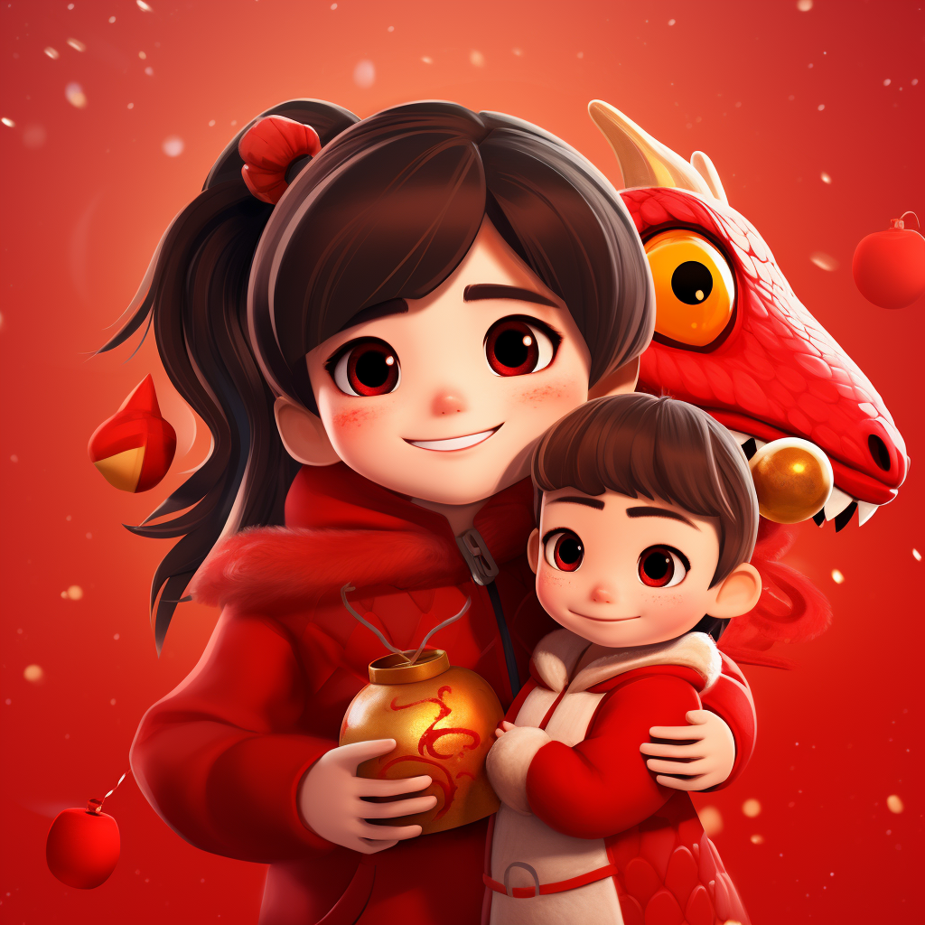 Cute Red Dragon Girl Chinese New Year