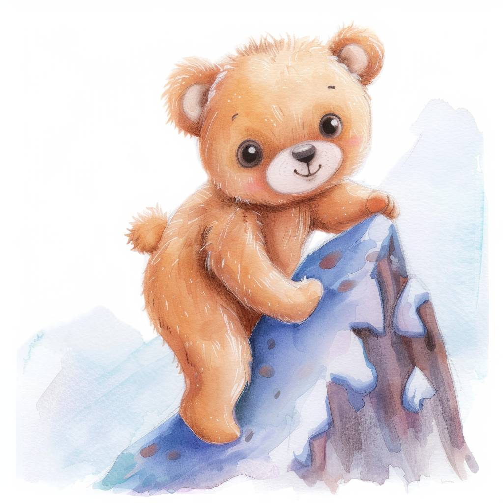 Smiling Teddy Bear Climbing Mountain