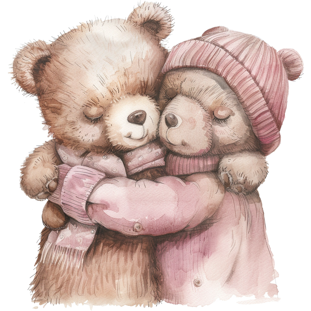 Two Teddy Bears Hugging with Blanket