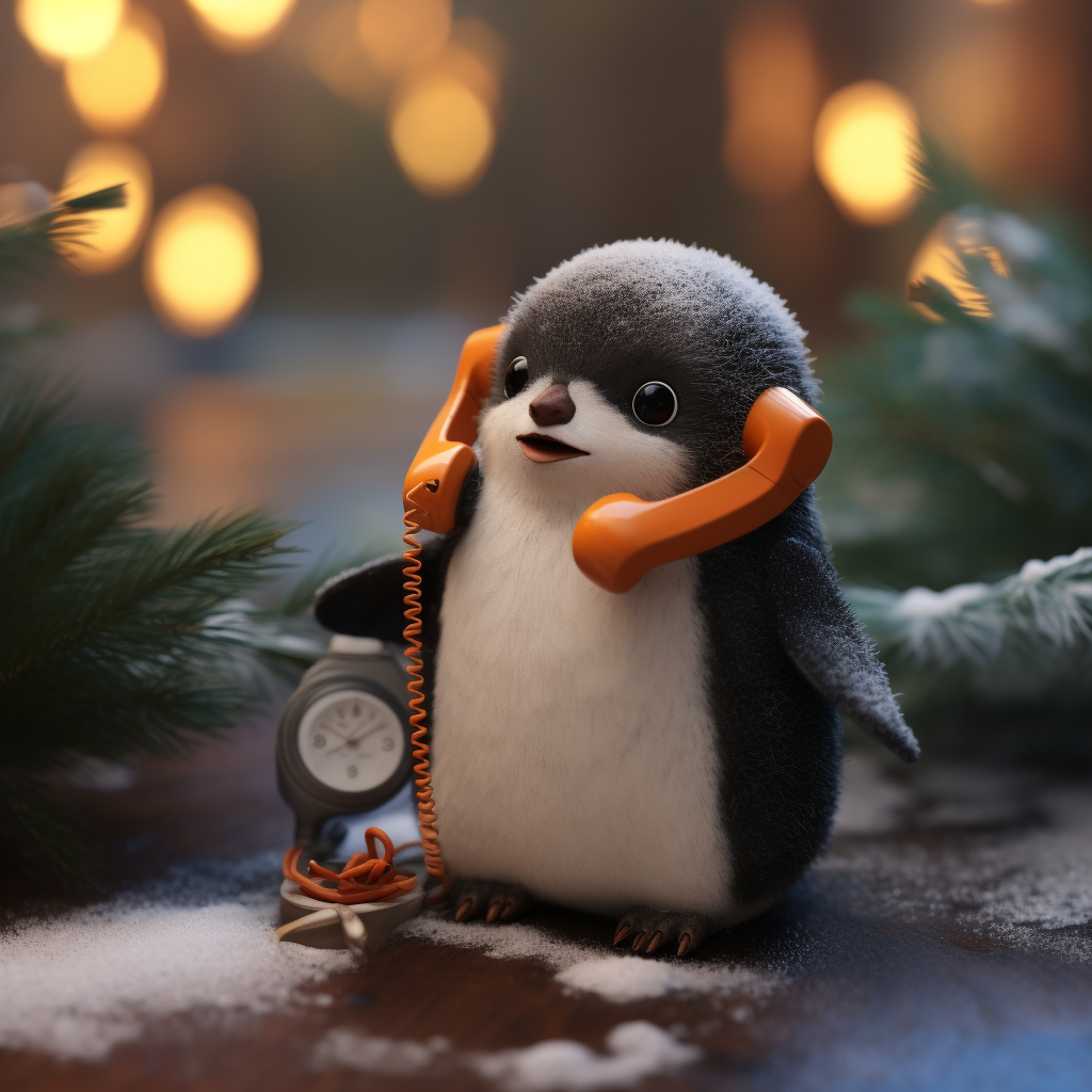 Cute Toy Penguin Talking on Phone