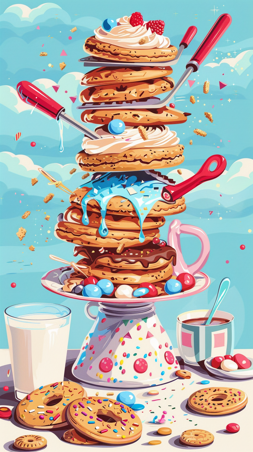 Colorful Bakers Tools Stack Illustration