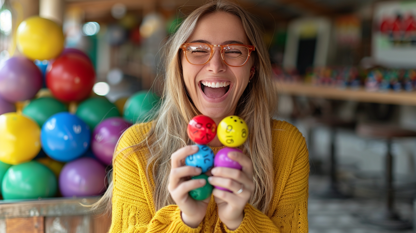 Cute woman winning lottery prize