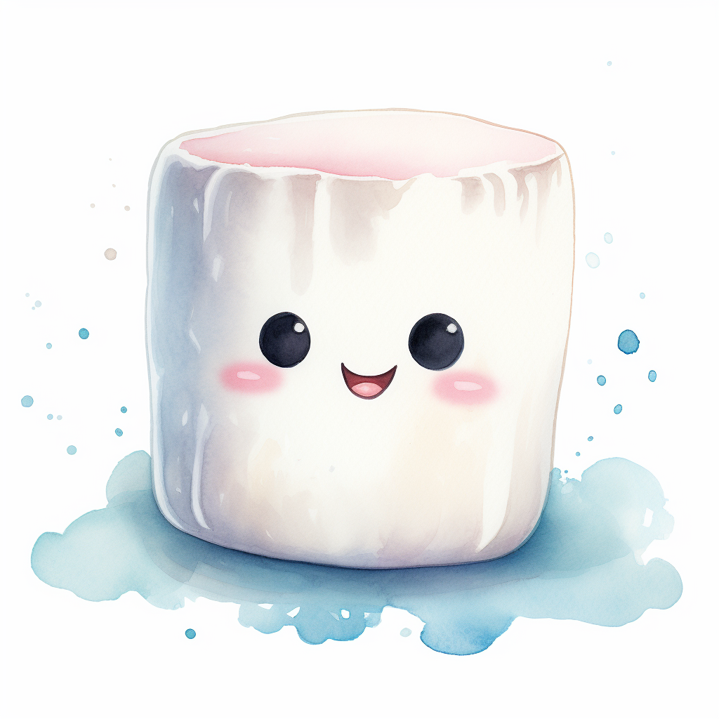 Cute marshmallow in watercolor painting