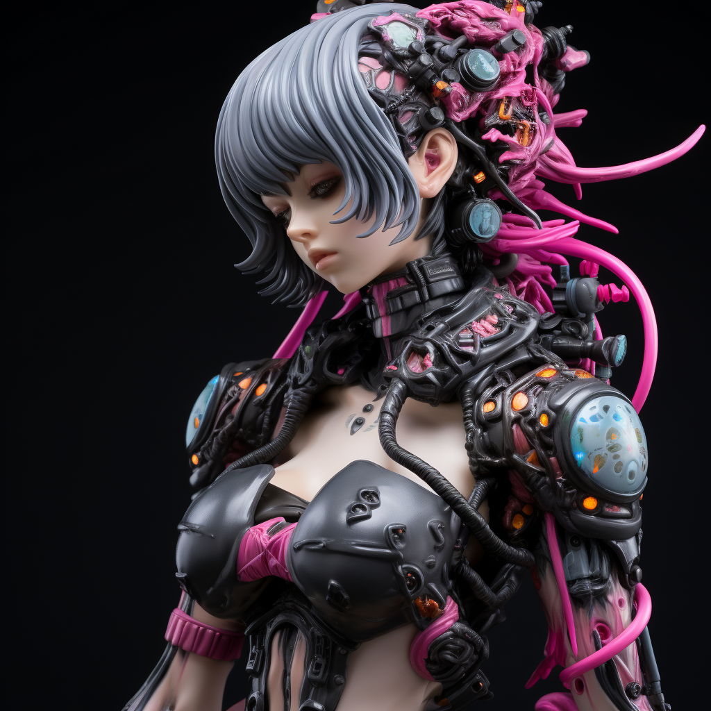 Statue of female characters in cyber punk setting