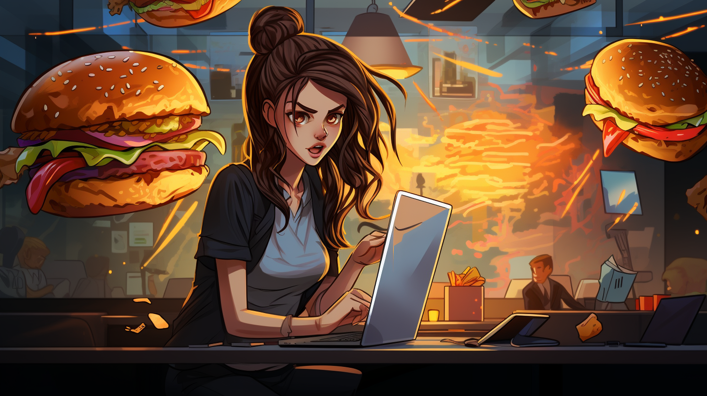 Illustration of a Cyber Security Person Eating Burger