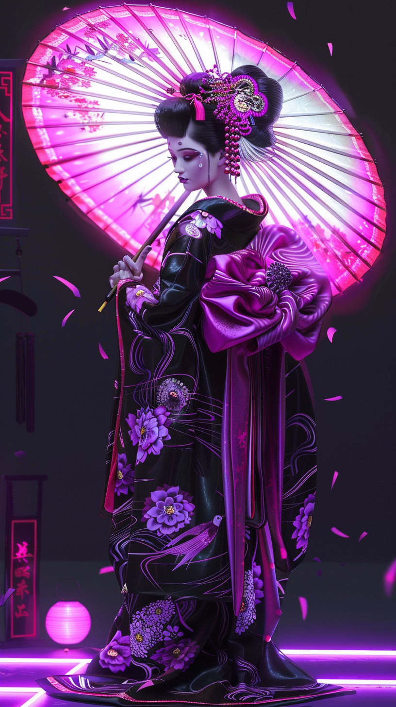 Cyber Geisha Girl in Kimono