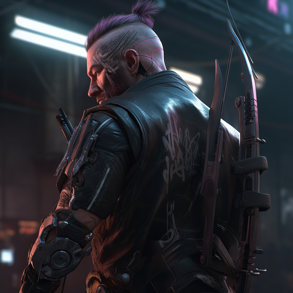 Cyberpunk male archer with bow