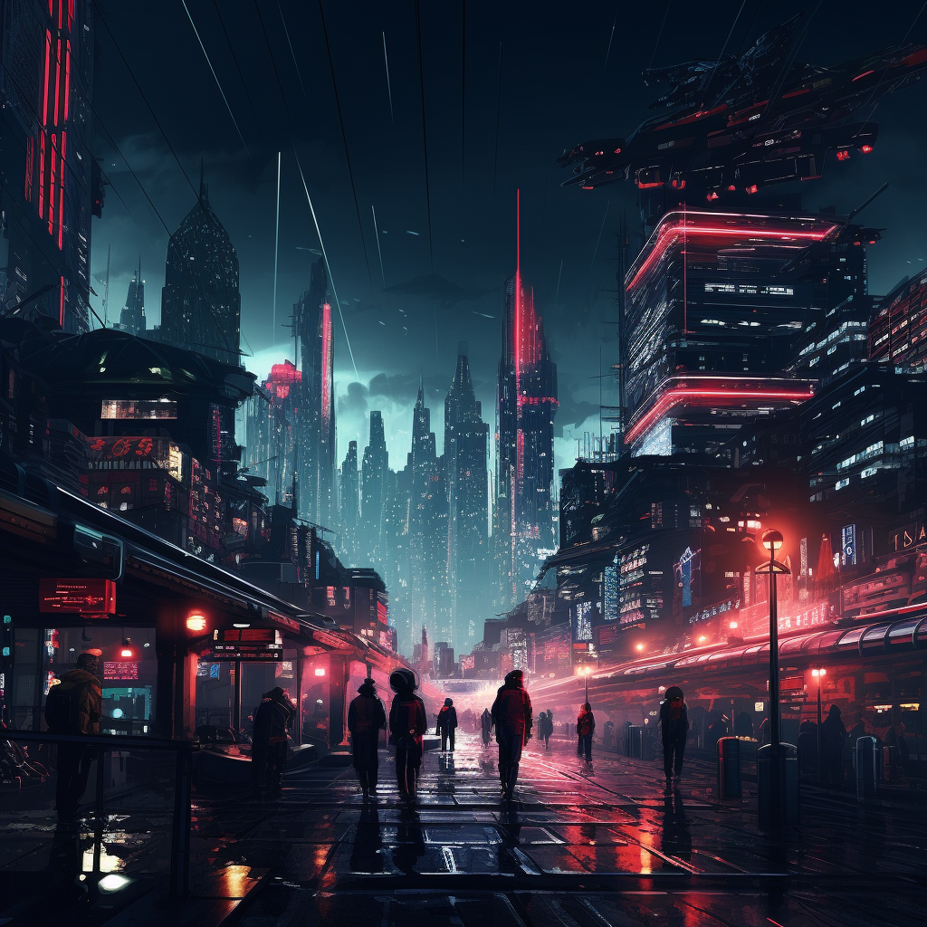 Nighttime cyberpunk cityscape