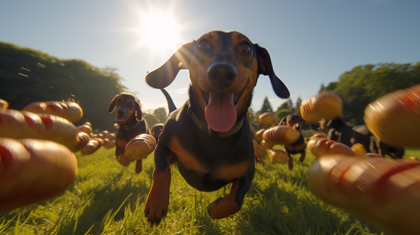 Dachshund Human Head Running with Sausage Dogs