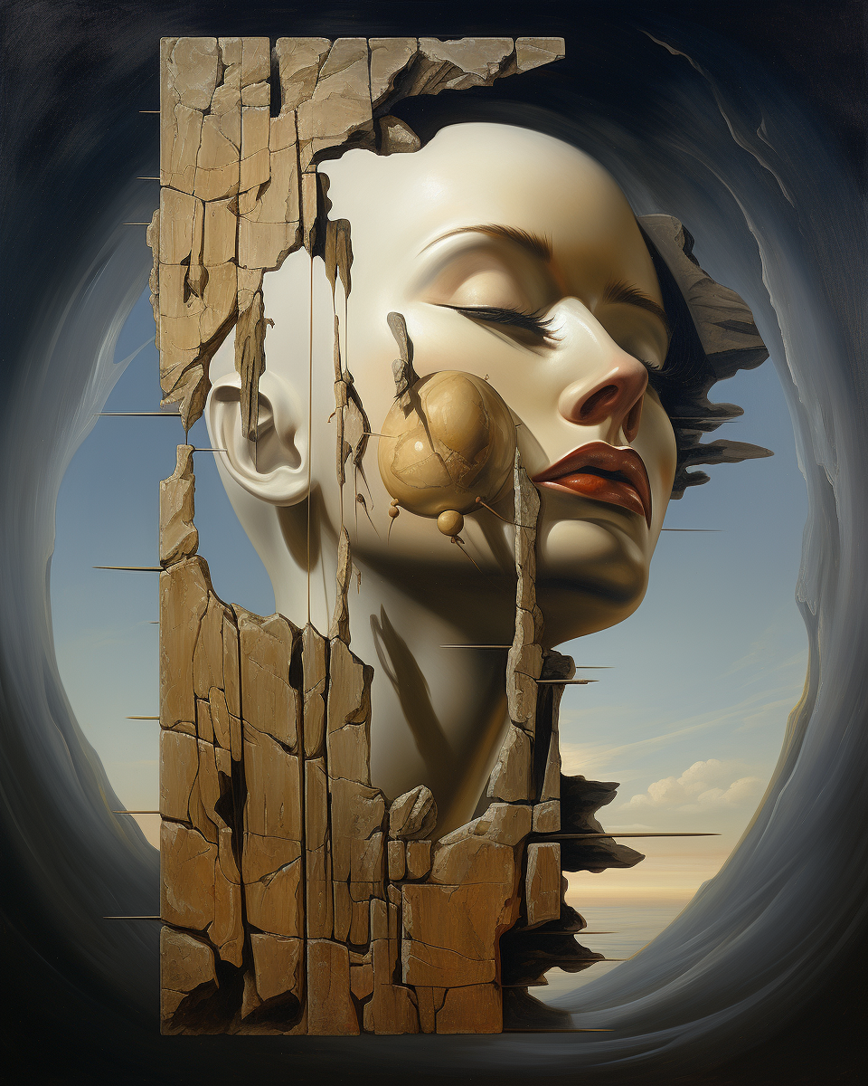 Salvador Dali-inspired monolithic woman artwork