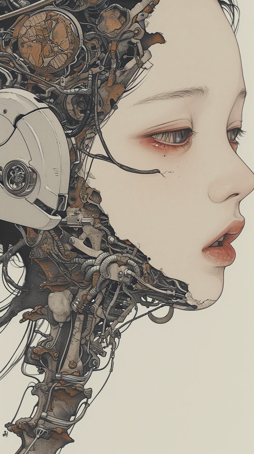 Cyborg girls with broken mechanical faces