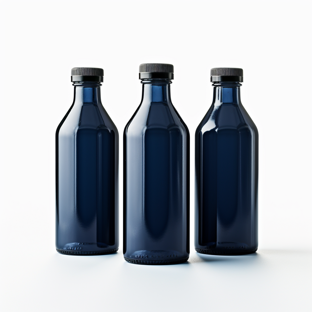 Dark blue PVC bottle mockups on white background