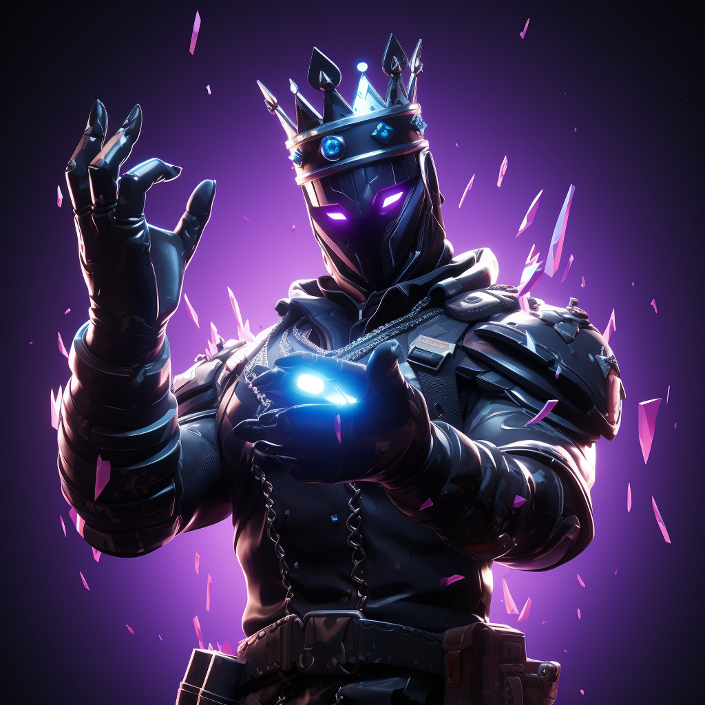 Unknown dark character reaching for bright crown in Fortnite