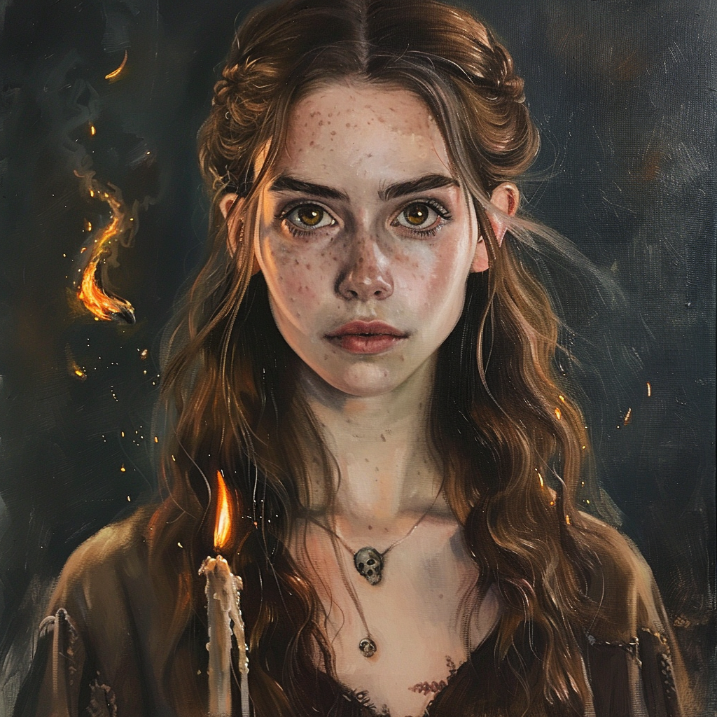 Girl with flame spell and skull