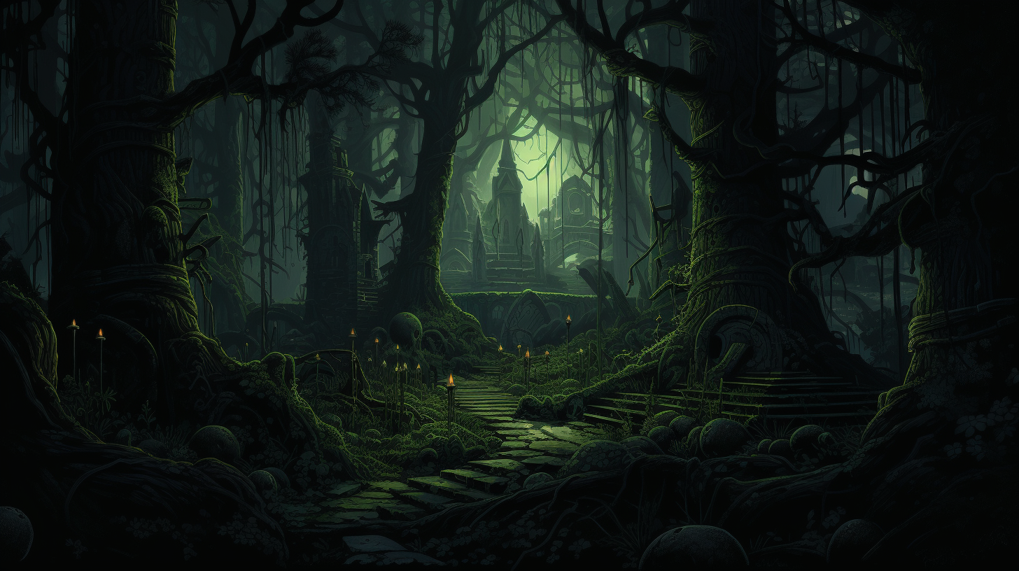 Ancient Shrine in Dark Forest