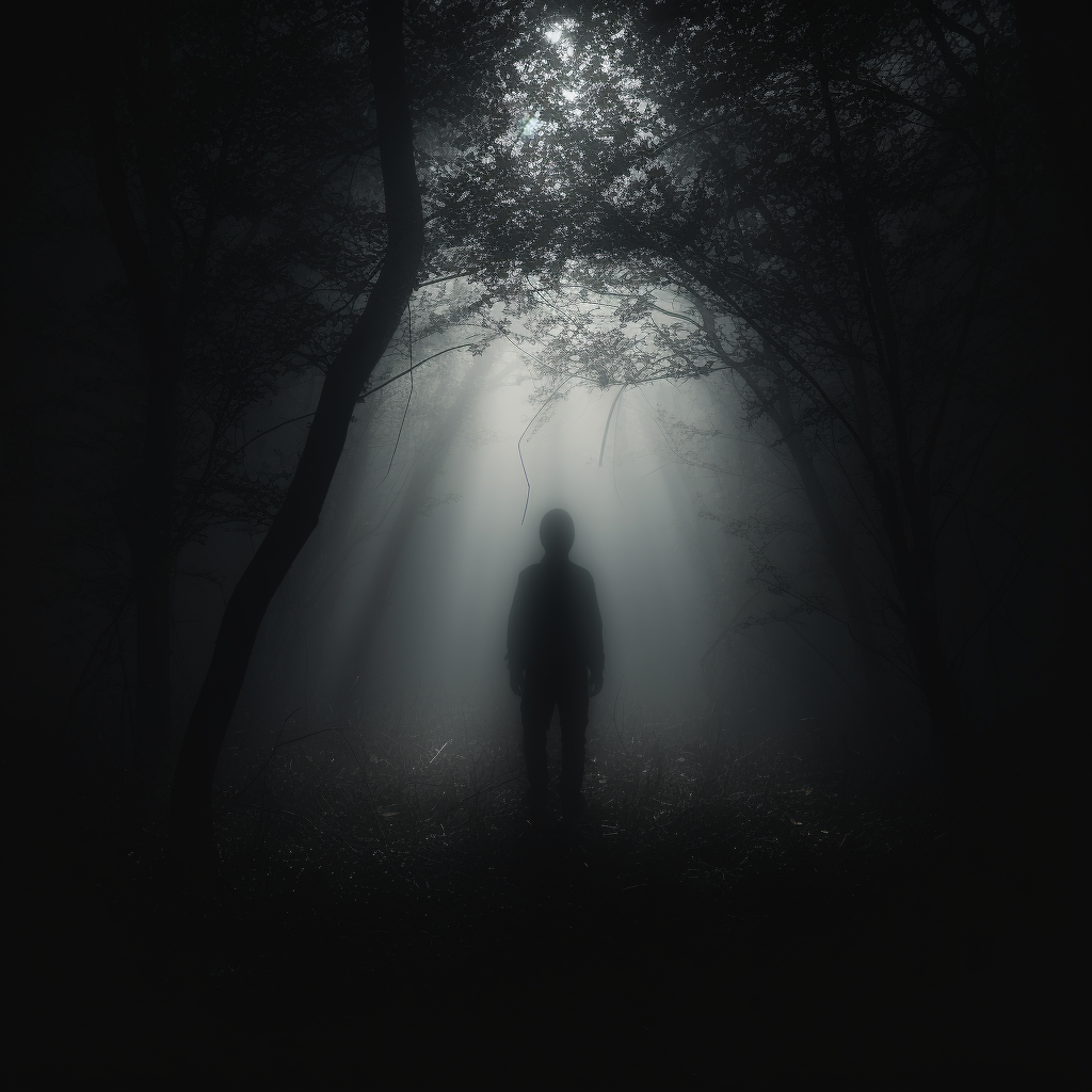 Image of Dark Forest Silhouette with White Eyes