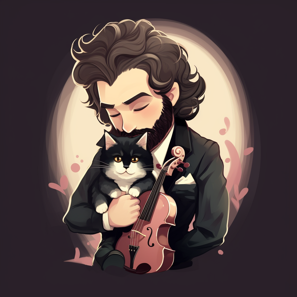 Illustration of Young Musician with Cat Pocket Square