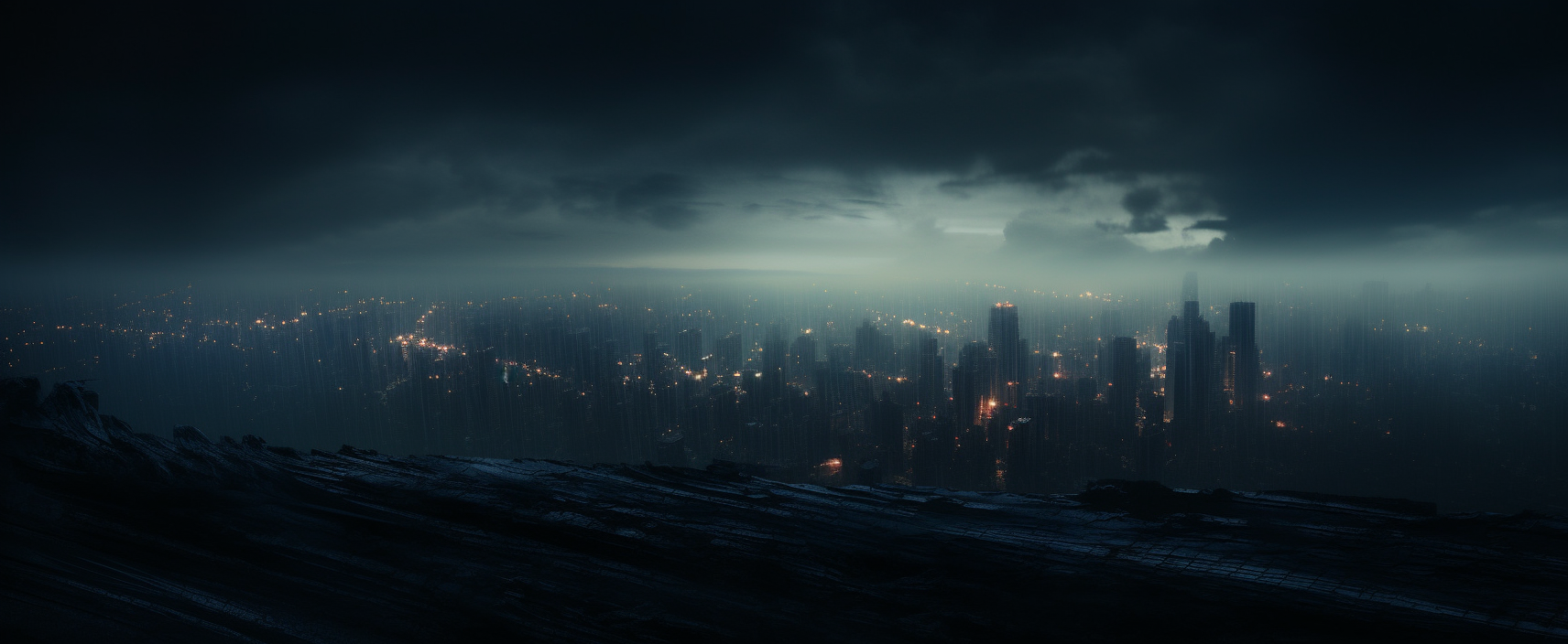 Dark atmospheric skyline in vivid detail