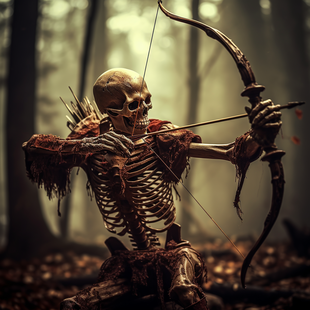 Dark skeleton warrior shooting a broken bow