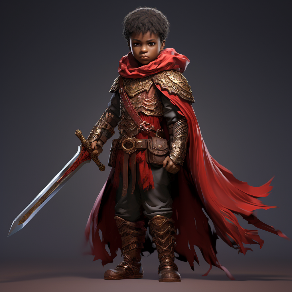 Medieval Warrior Boy with Red Cloak and Sword