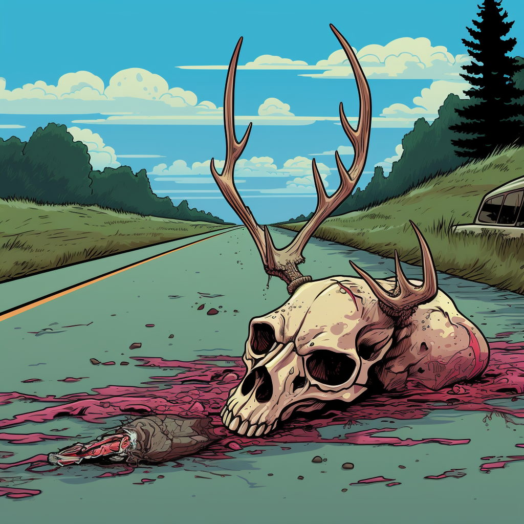 Roadside Dead Deer Scene