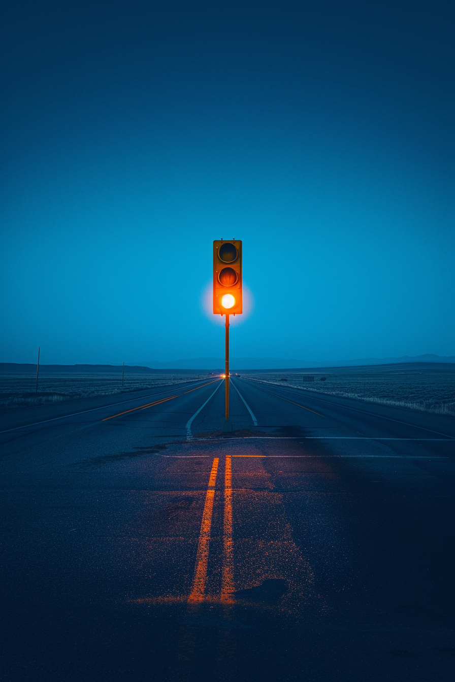 Desert Highway Traffic Light Eerie Symmetry