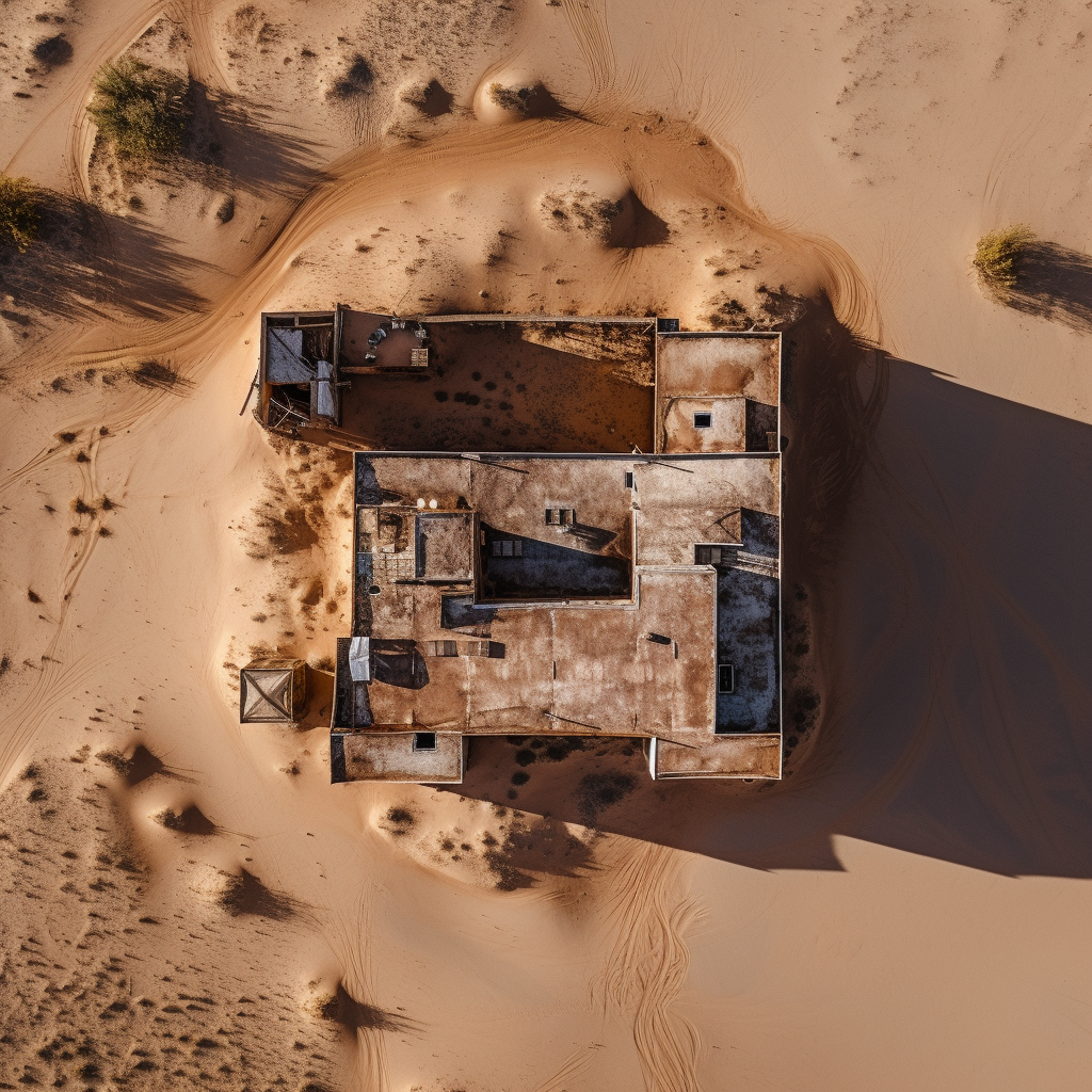 Beautiful desert house seen from above