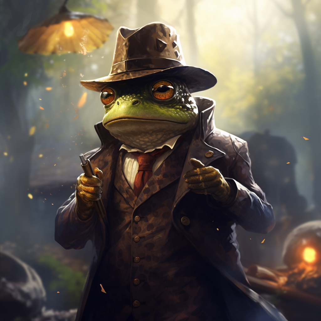 Detective Toad with eyepatch and magnifying glass