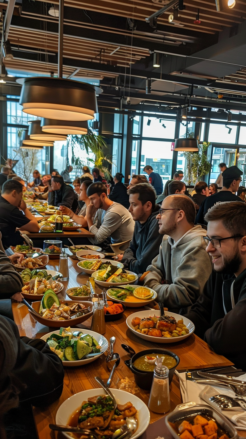 Developers lunching with Prosperix logo