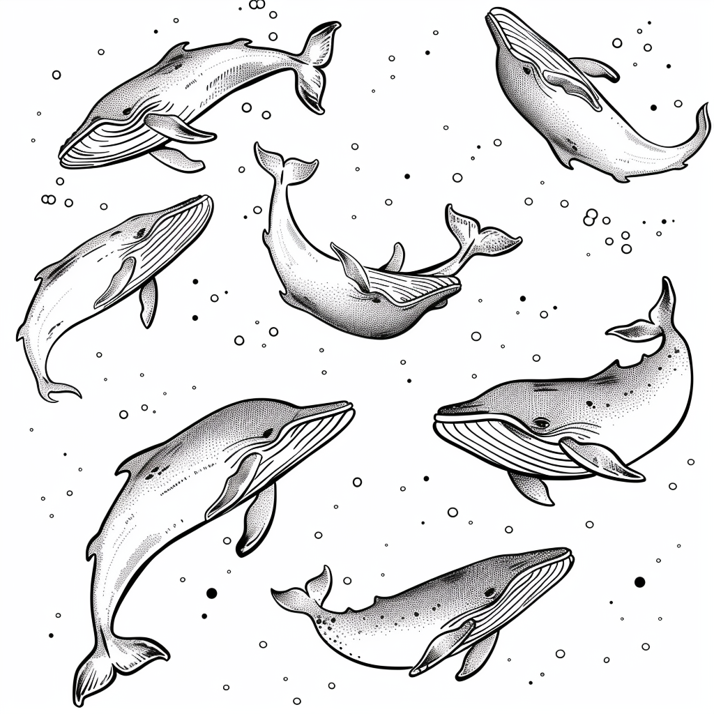 Black white whales stamp set