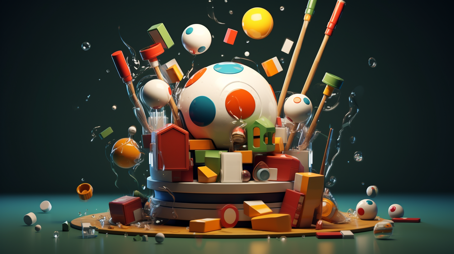 Illustration of digital game characters and billiard balls