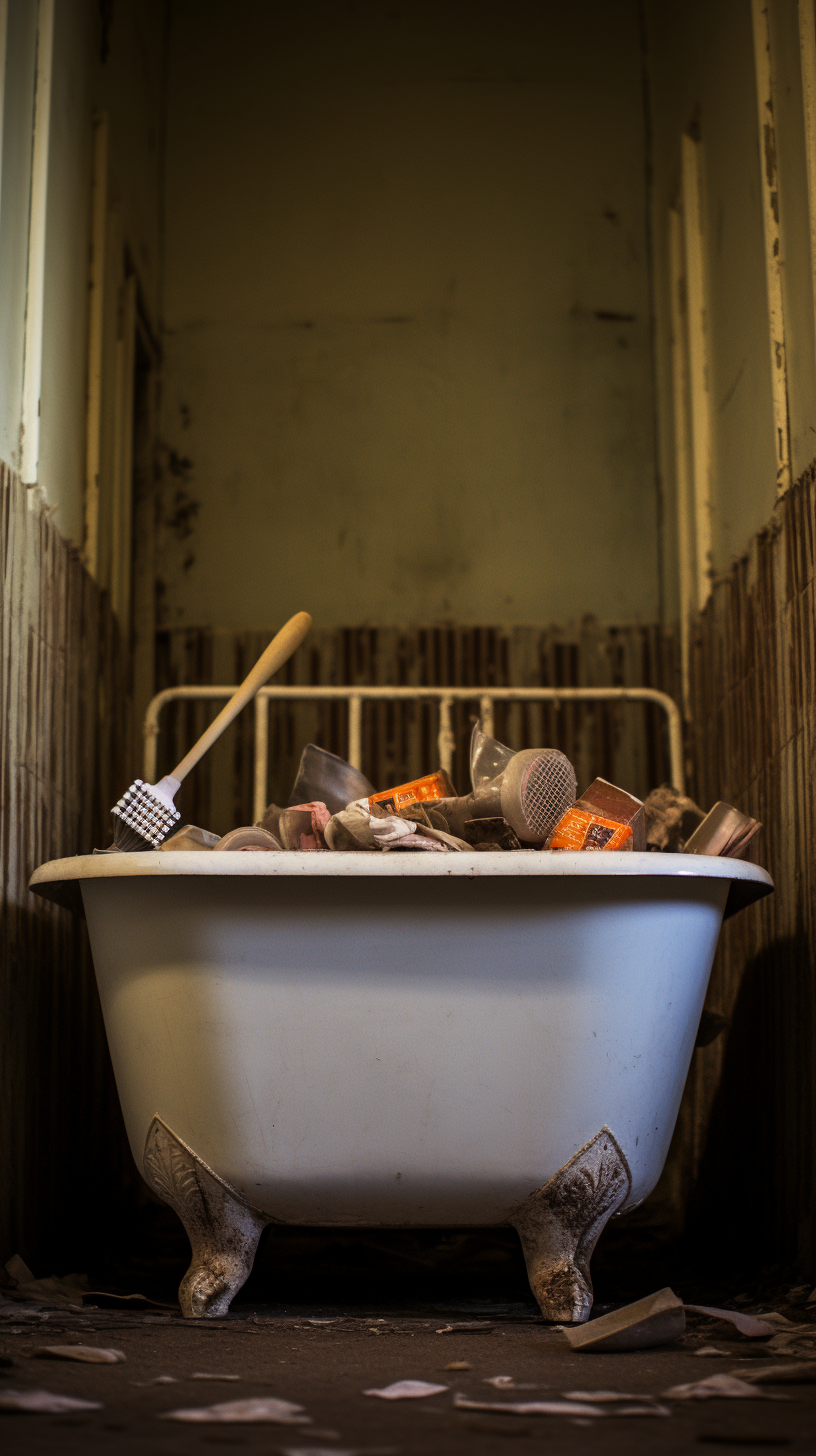 Image of a dirty tub and toothbrush