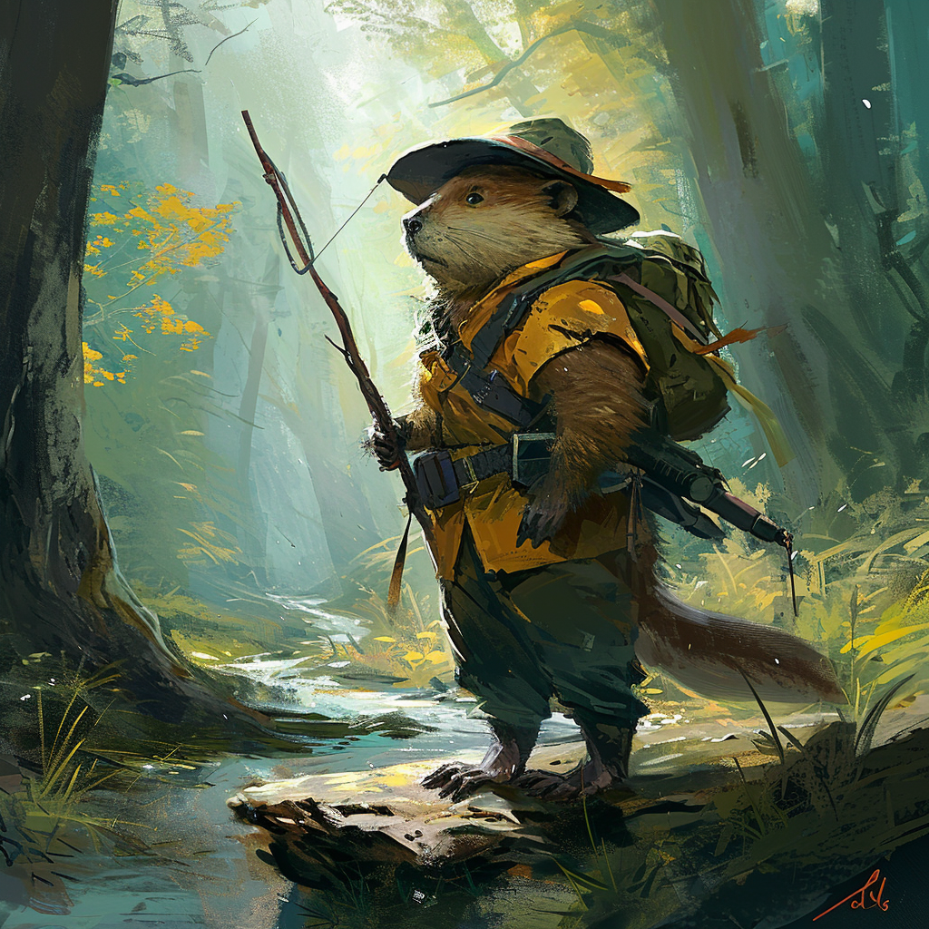 Cute beaver ranger in Disney-style forest