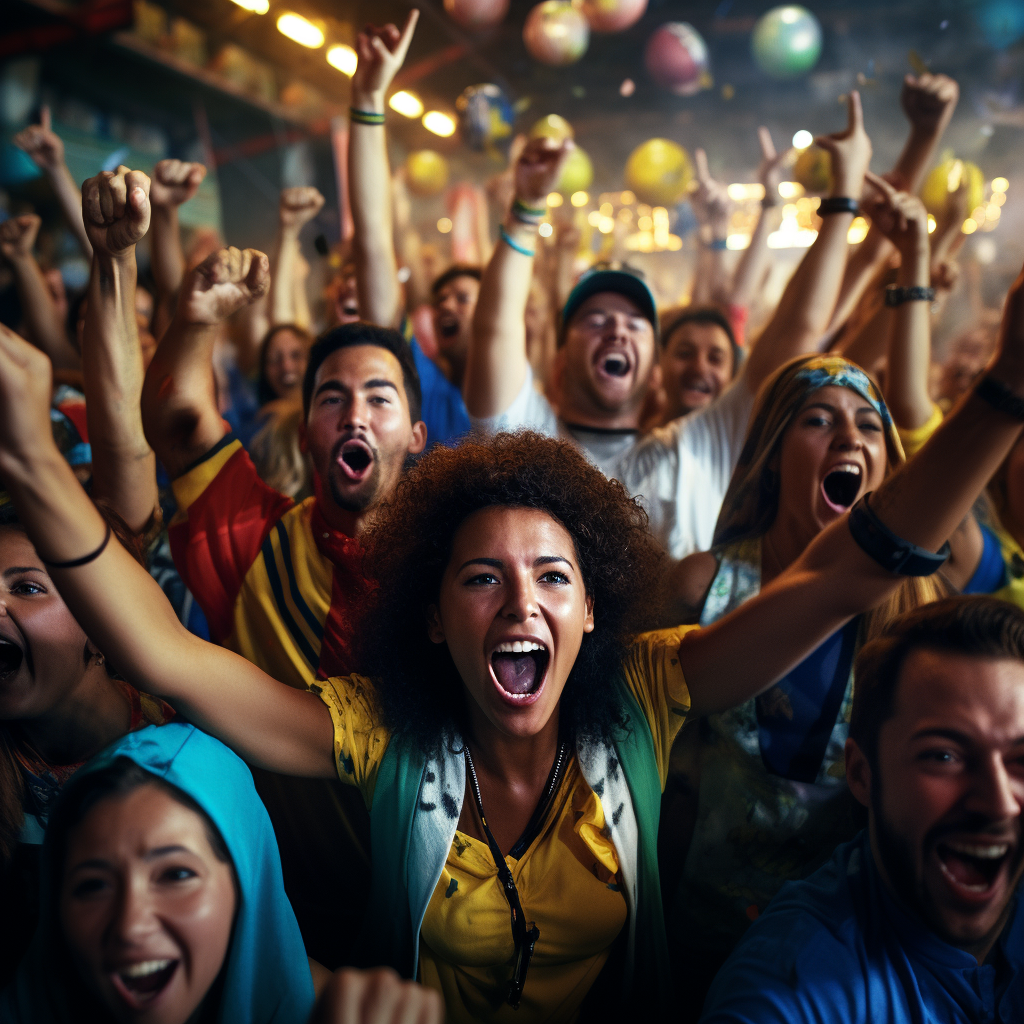 Diverse fans celebrating thrilling soccer match