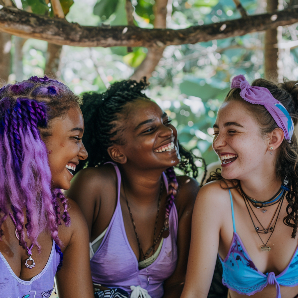 Teen girls laughing vacation Jamaica