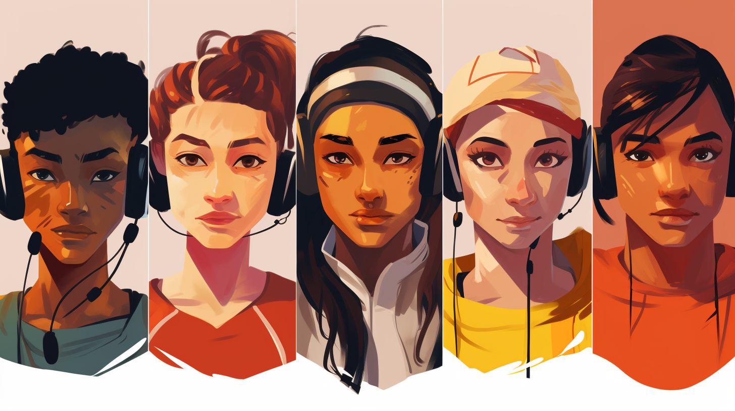 Illustration of diverse teenager gamers faces