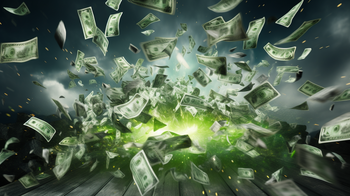 Explosion of Hundred Dollar Bills