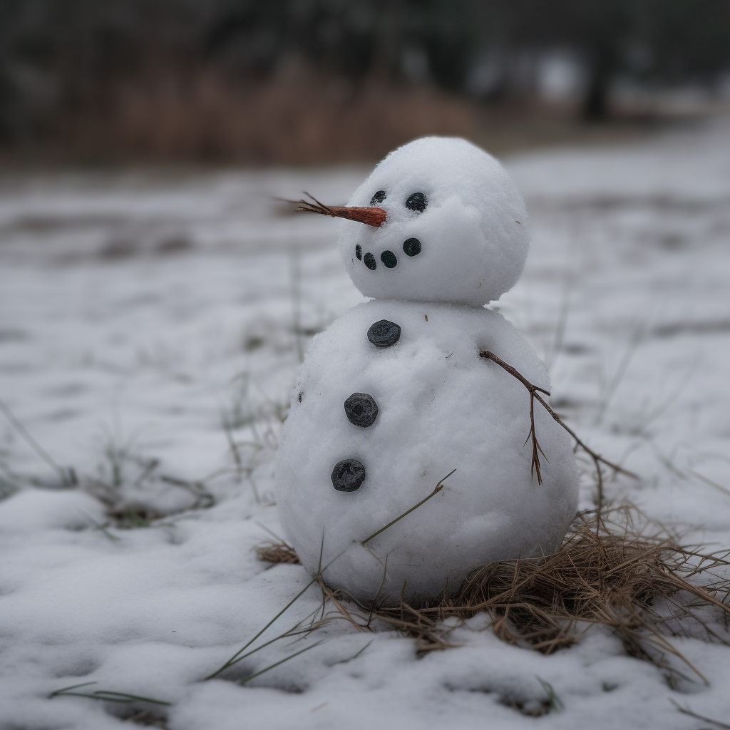 Sad snowman melting under the sun