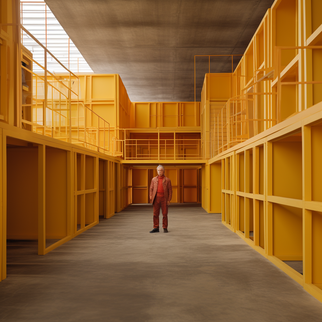 Unique cinematic photorealistic artwork by Donald Judd, Wes Anderson, and Tadao Ando