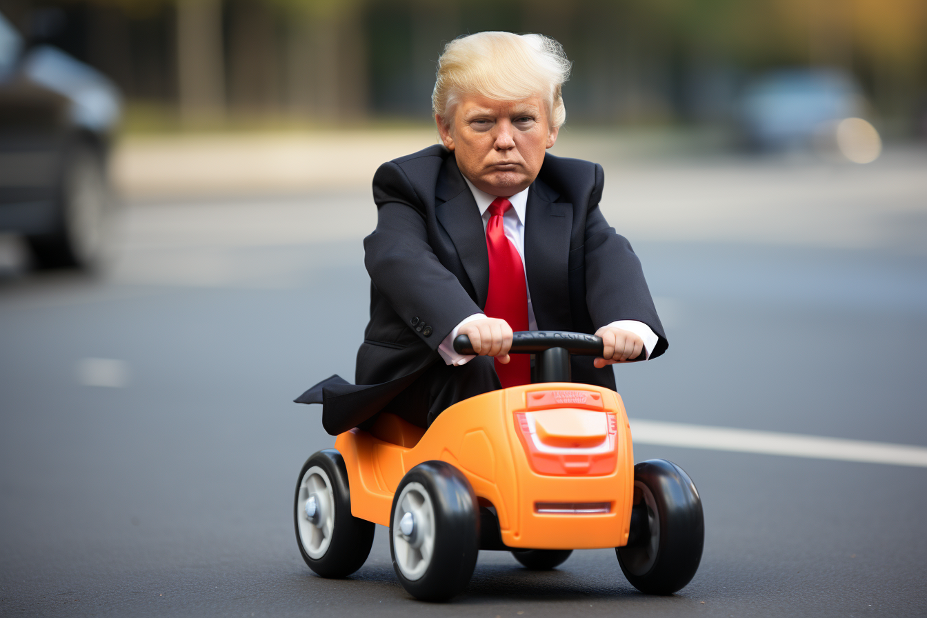 Donald Trump driving children's Little Tykes car