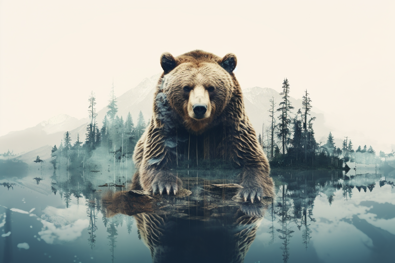 Beautiful double exposure bear photomontage art