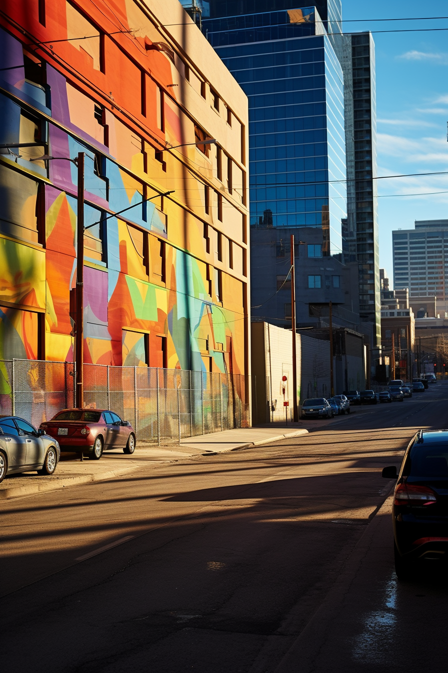 Colorful Downtown City Scene