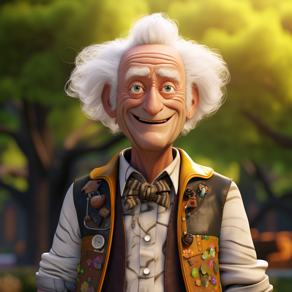 Dr. Emmett Brown in animated Pixar style