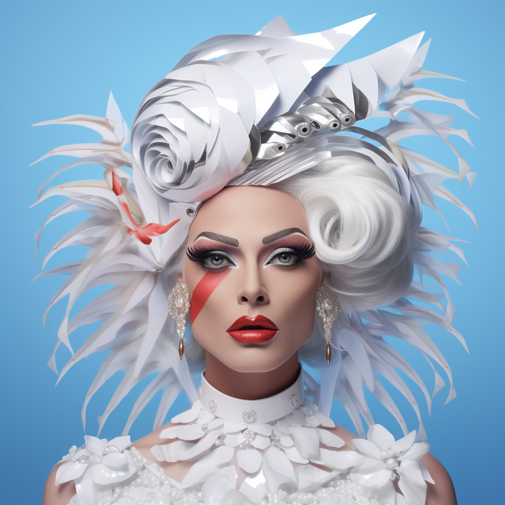 Drag Queen with White Feathers and Fish Scales