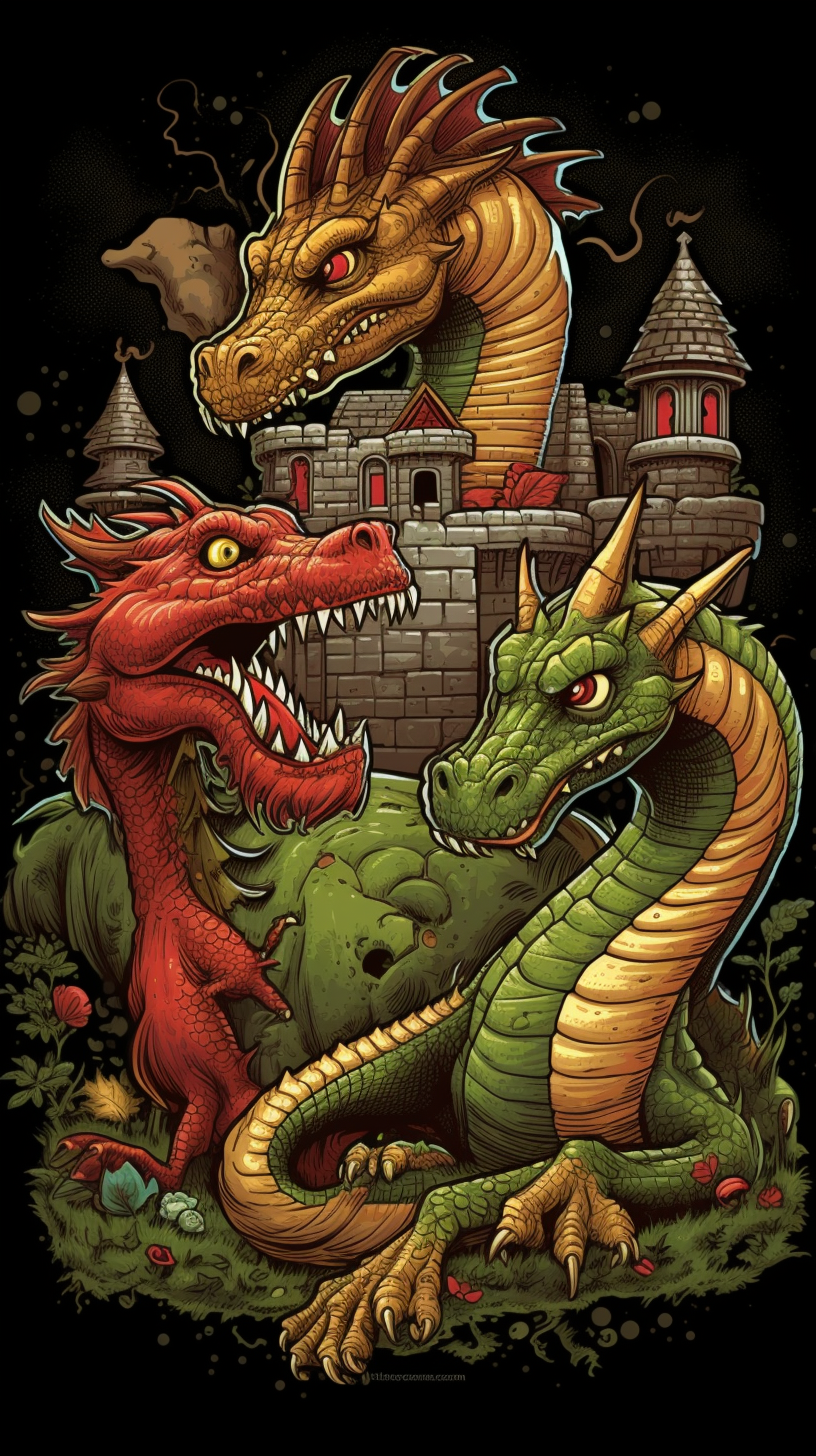 Tee Shirt Graphic with Dragon and Goblin Conversation