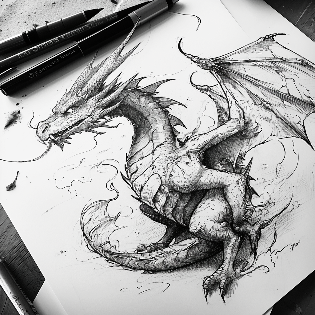 Dragon Line Drawing Illustration