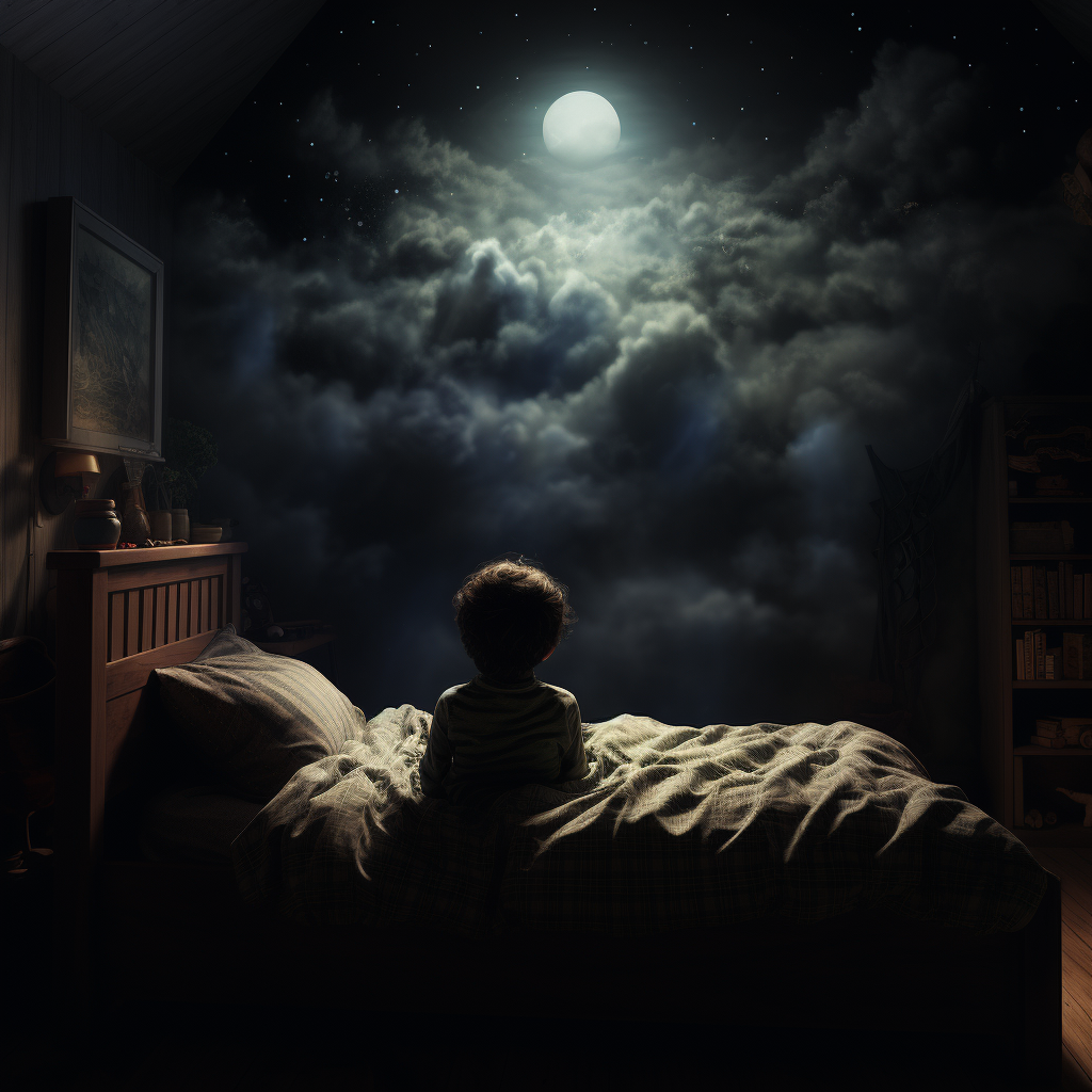 Child dreaming in dark bedroom