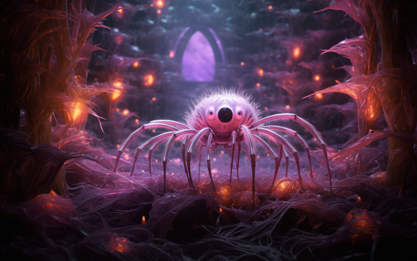 Glamorous Hayao Miyazaki-inspired dreamlike spiders